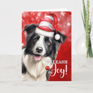 Border Collie Hund Entfessle die Freude Weihnachte Feiertagskarte
