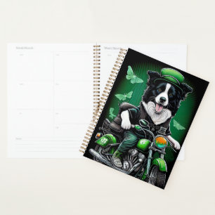 Border Collie Hund fährt Fahrrad St. Patrick's Day Planer
