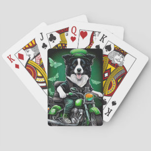 Border Collie Hund fährt Fahrrad St. Patrick's Day Spielkarten