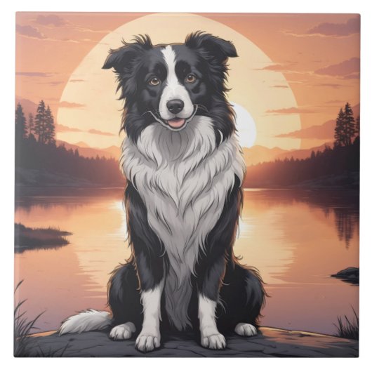 Border Collie Hund Fliese (Vorderseite)