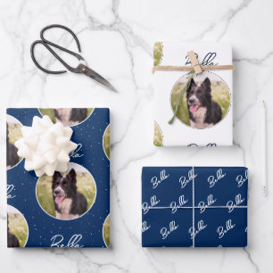 Border Collie Hund Foto Trendige Schrift Haustier  Geschenkpapier Set