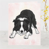 Border Collie Hund gefaltete Grußkarte Karte (Gelbe Blume)