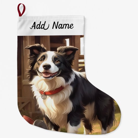 Border Collie Hund Großer Weihnachtsstrumpf (Vorderseite)