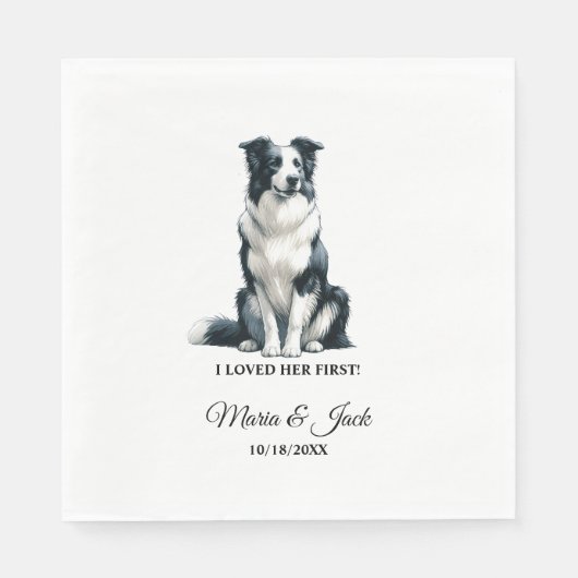 Border Collie Hund ich liebte ihre erste Hochzeit Serviette (Vorderseite)