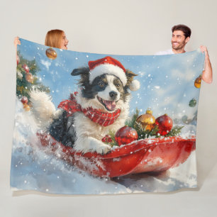Border Collie Hund im Schlitten Lass es schneien W Fleecedecke