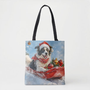 Border Collie Hund im Schlitten Lass es schneien W Tasche