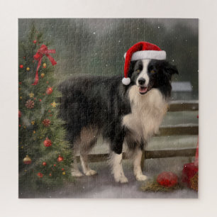 Border Collie Hund im Schnee Weihnachten Puzzle