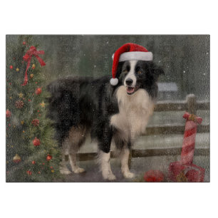 Border Collie Hund im Schnee Weihnachten Schneidebrett