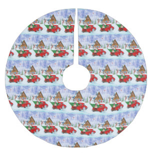Border Collie Hund im Weihnachtslieferwagen Schnee Polyester Weihnachtsbaumdecke