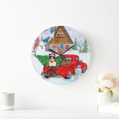 Border Collie Hund in Christmas Delivery LKW Schne Große Wanduhr (Zuhause)