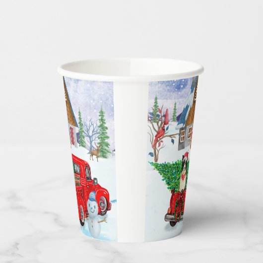 Border Collie Hund in Christmas Delivery LKW Schne Pappbecher (Links)