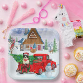 Border Collie Hund in Christmas Delivery LKW Schne Pappteller (Party)