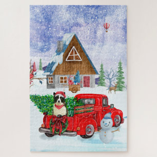 Border Collie Hund in Christmas Delivery LKW Schne Puzzle