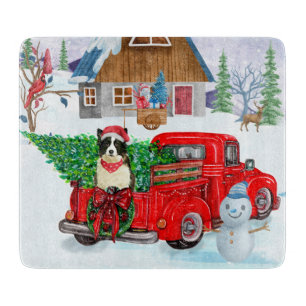 Border Collie Hund in Christmas Delivery LKW Schne Schneidebrett