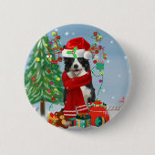 Border Collie Hund in Snow mit Weihnachtsgeschenke Button (Vorderseite)