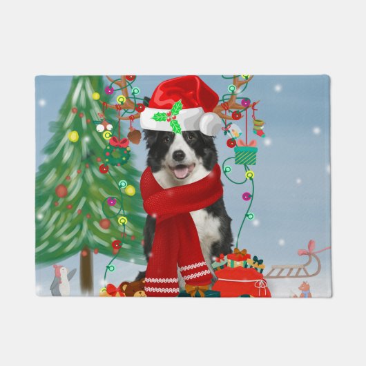 Border Collie Hund in Snow mit Weihnachtsgeschenke Fußmatte (Vorderseite)