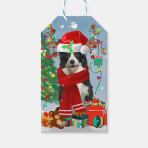 Border Collie Hund in Snow mit Weihnachtsgeschenke Geschenkanhänger