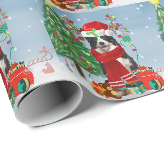 Border Collie Hund in Snow mit Weihnachtsgeschenke Geschenkpapier (Rolleneckpunkt)