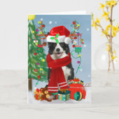 Border Collie Hund in Snow mit Weihnachtsgeschenke Karte (Gelbe Blume)