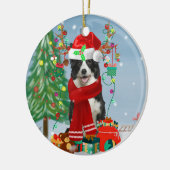 Border Collie Hund in Snow mit Weihnachtsgeschenke Keramik Ornament (Links)