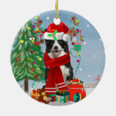 Border Collie Hund in Snow mit Weihnachtsgeschenke Keramik Ornament (Hinten)