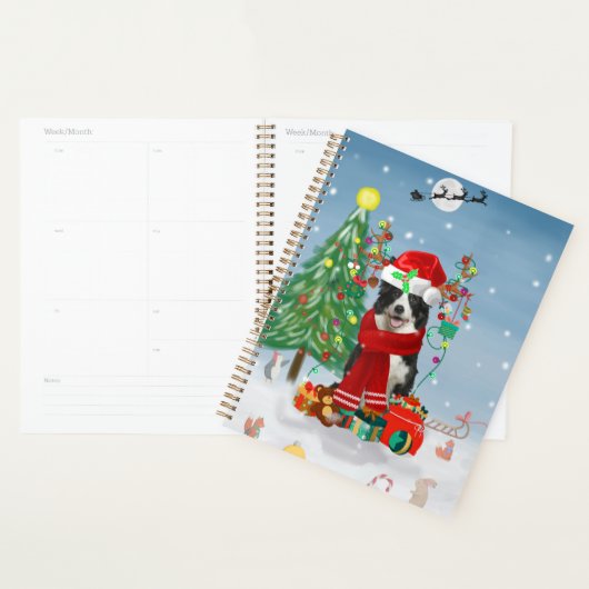 Border Collie Hund in Snow mit Weihnachtsgeschenke Planer (Anzeige)