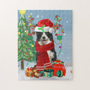 Border Collie Hund in Snow mit Weihnachtsgeschenke Puzzle