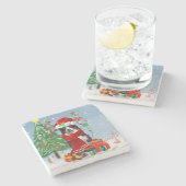 Border Collie Hund in Snow mit Weihnachtsgeschenke Steinuntersetzer (Seitenansicht)