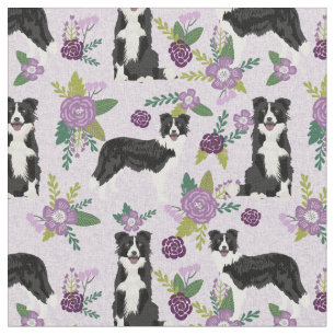 Border Collie Hund lila Flora Stoff