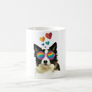 Border Collie  Hund mit Herzen Valentinstag  Kaffeetasse