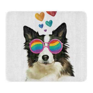 Border Collie  Hund mit Herzen Valentinstag  Schneidebrett