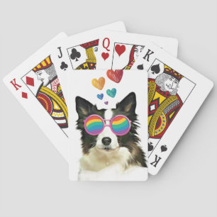 Border Collie Hund mit Herzen Valentinstag Spielkarten