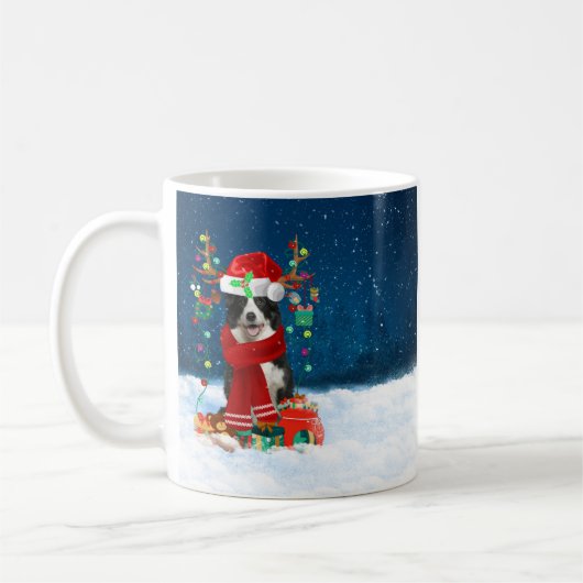 Border Collie Hund mit Weihnachtsgeschenken Kaffeetasse (Links)