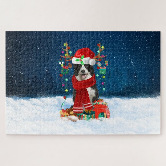 Border Collie Hund mit Weihnachtsgeschenken Puzzle (Horizontal)
