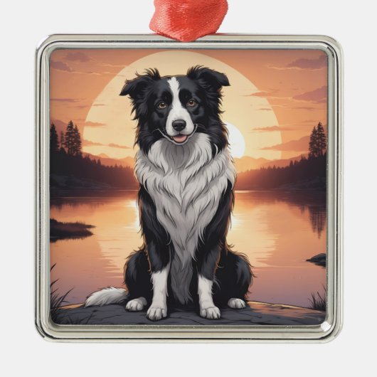 Border Collie Hund Ornament Aus Metall (Vorne)
