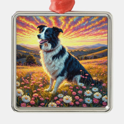 Border Collie Hund Ornament Aus Metall (Vorne)