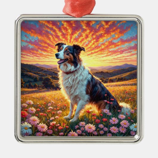 Border Collie Hund Ornament Aus Metall (Vorne)