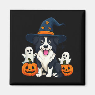 Border Collie Hund Schwarz Weiß Halloween Geister Magnet