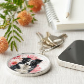 Border Collie Hund und kräftige rosa Lilien Schlüsselanhänger (Seite)