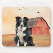 Border Collie Hund und rote Scheune Ranch Mousepad (Vorne)