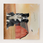 Border Collie Hund und rote Scheune Ranch Puzzle (Horizontal)