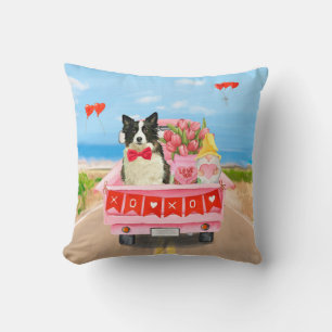 Border Collie Hund Valentinstag Lastwagen Herzen Kissen