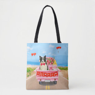 Border Collie Hund Valentinstag Lastwagen Herzen Tasche