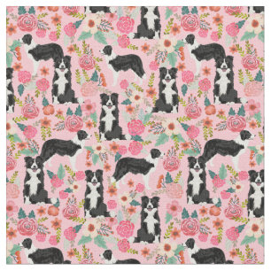 Border Collie Hund Vintag florieren rosa Stoff