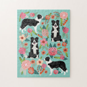 Border Collie Hund Vintage Blumen Puzzle