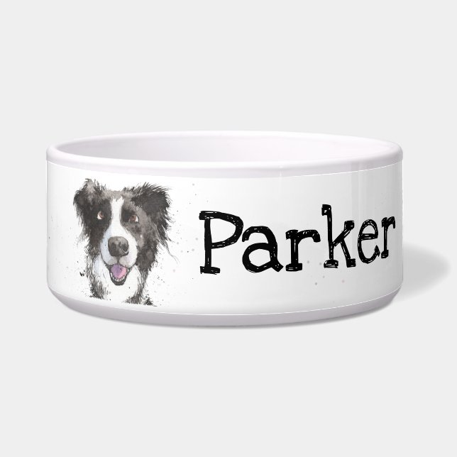 Border Collie Hund Wasserfarbe, Niedlich Pflaume Napf (Vorderseite)