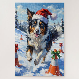 Border Collie Hund Weihnachten Schnee Agility Spaß Puzzle