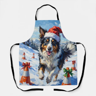 Border Collie Hund Weihnachten Schnee Agility Spaß Schürze