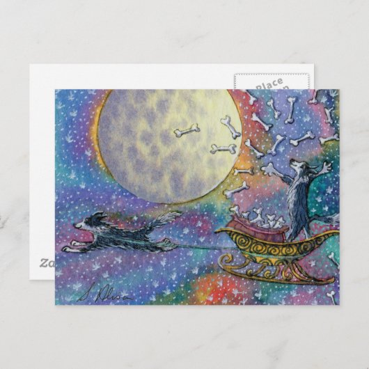 Border Collie Hund wirft Knochen in die Welt Postkarte (Vorne/Hinten)