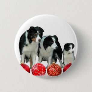 Border Collie Hunde mit Red Christmas Ornaments Button